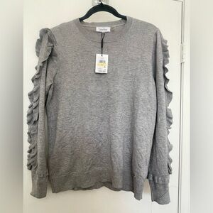 Calvin Klein Gray Ruffled Long Sleeve sweater